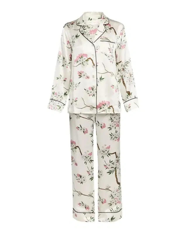 Olivia von Halle Lila Ana Blossom-Print Silk Satin Pajama Set