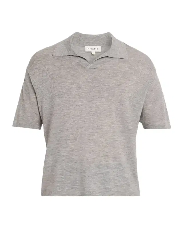 Men 's Wool and Cashmere Johnny Collar Short-Sleeve Polo Sweater