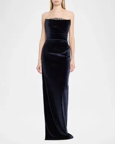 PAMELLA ROLAND Strapless Crystal Embellished Velvet Column Gown | Thumbnail 2 PAMELLA ROLAND Strapless Crystal Embellished Velvet Column Gown | Thumbnail 2