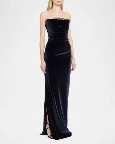PAMELLA ROLAND Strapless Crystal Embellished Velvet Column Gown | Thumbnail 4 PAMELLA ROLAND Strapless Crystal Embellished Velvet Column Gown | Thumbnail 4