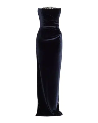 PAMELLA ROLAND Strapless Crystal Embellished Velvet Column Gown | Thumbnail 1 PAMELLA ROLAND Strapless Crystal Embellished Velvet Column Gown | Thumbnail 1
