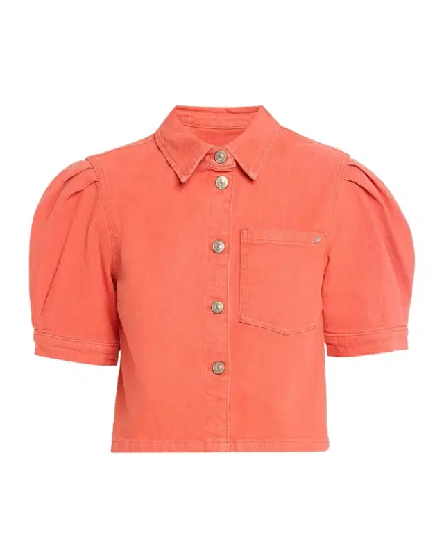 Cinq a Sept Halsie Puff-Sleeve Stretch-Cotton Denim Crop Shirt