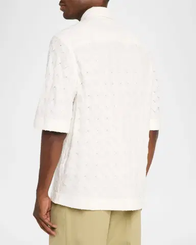 Bottega Veneta Men's Poplin Intrecciato Short-Sleeve Shirt | Thumbnail 2 Bottega Veneta Men's Poplin Intrecciato Short-Sleeve Shirt | Thumbnail 2