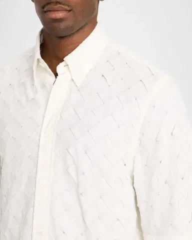 Bottega Veneta Men's Poplin Intrecciato Short-Sleeve Shirt | Thumbnail 4 Bottega Veneta Men's Poplin Intrecciato Short-Sleeve Shirt | Thumbnail 4