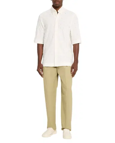 Bottega Veneta Men's Poplin Intrecciato Short-Sleeve Shirt | Thumbnail 1 Bottega Veneta Men's Poplin Intrecciato Short-Sleeve Shirt | Thumbnail 1