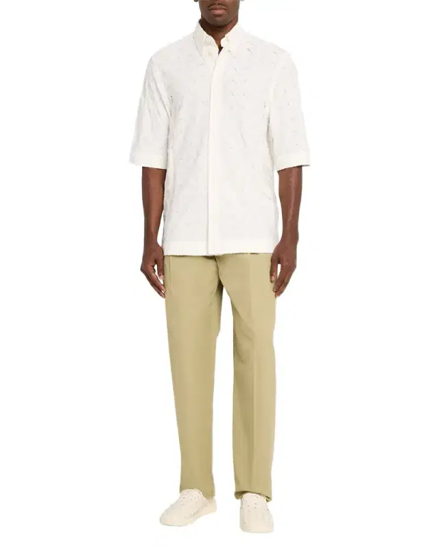 Bottega Veneta Men 's Poplin Intrecciato Short-Sleeve Shirt