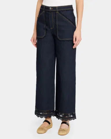 Cinq à Sept Scalloped Lace-Trimmed Wide-Leg Jeans | Thumbnail 4 Cinq à Sept Scalloped Lace-Trimmed Wide-Leg Jeans | Thumbnail 4