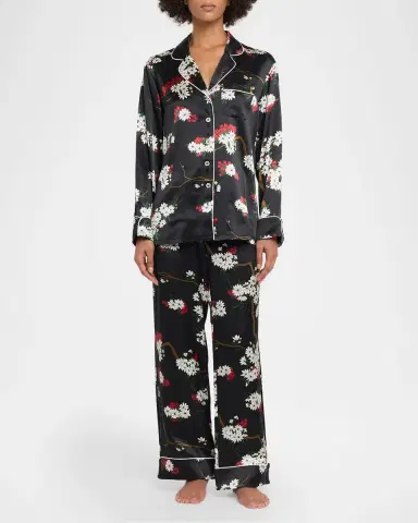 Olivia von Halle Lila Rene Blossom-Print Silk Satin Pajama Set | Thumbnail 2 Olivia von Halle Lila Rene Blossom-Print Silk Satin Pajama Set | Thumbnail 2