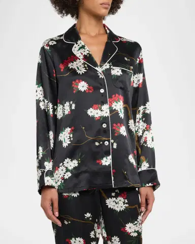 Olivia von Halle Lila Rene Blossom-Print Silk Satin Pajama Set | Thumbnail 4 Olivia von Halle Lila Rene Blossom-Print Silk Satin Pajama Set | Thumbnail 4