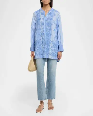 Johnny Was Voyager Embroidered Striped Cotton Tunic | Thumbnail 2 Johnny Was Voyager Embroidered Striped Cotton Tunic | Thumbnail 2
