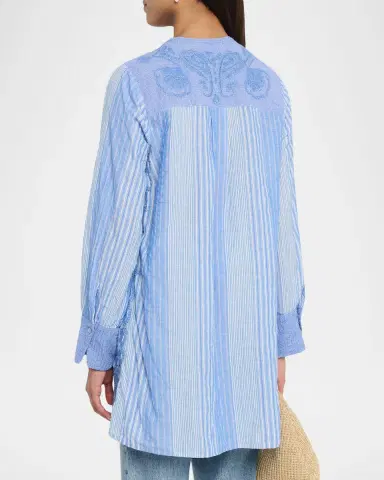 Johnny Was Voyager Embroidered Striped Cotton Tunic | Thumbnail 3 Johnny Was Voyager Embroidered Striped Cotton Tunic | Thumbnail 3