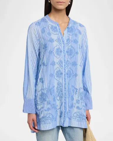 Johnny Was Voyager Embroidered Striped Cotton Tunic | Thumbnail 4 Johnny Was Voyager Embroidered Striped Cotton Tunic | Thumbnail 4