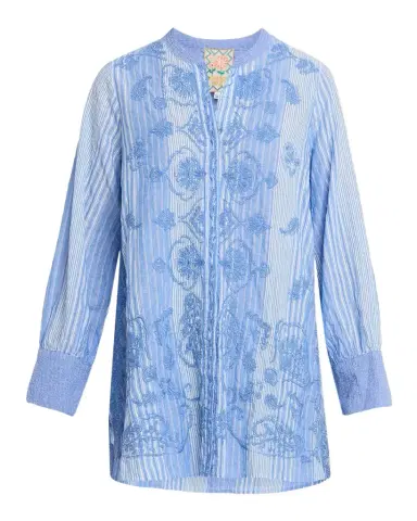 Johnny Was Voyager Embroidered Striped Cotton Tunic | Thumbnail 1 Johnny Was Voyager Embroidered Striped Cotton Tunic | Thumbnail 1