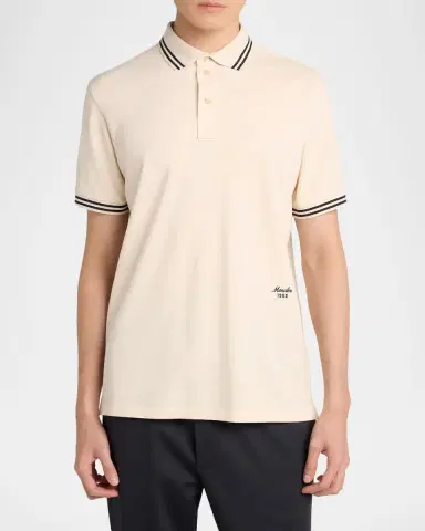 Moncler Men's Striped Cotton Pique Polo Shirt | Thumbnail 4 Moncler Men's Striped Cotton Pique Polo Shirt | Thumbnail 4
