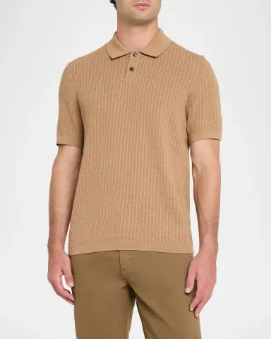 Theory Men's Cotton Cable Knit Polo Shirt | Thumbnail 4 Theory Men's Cotton Cable Knit Polo Shirt | Thumbnail 4