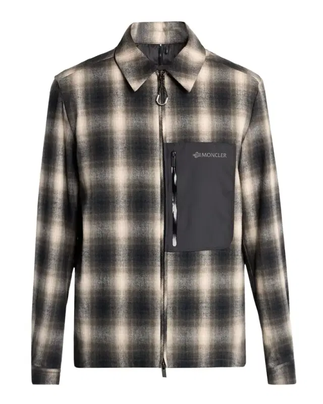 Moncler Men 's Mixed-Media Macro Check Zip Shirt Jacket