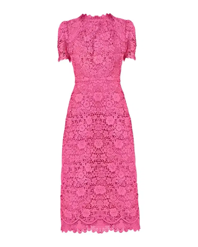 Shoshanna Vivienne Scalloped Floral Lace Midi Dress