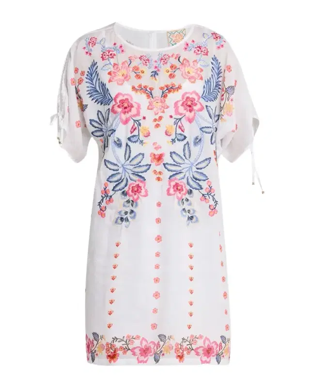 Johnny Was Embroidered Split-Sleeve Mini Dress