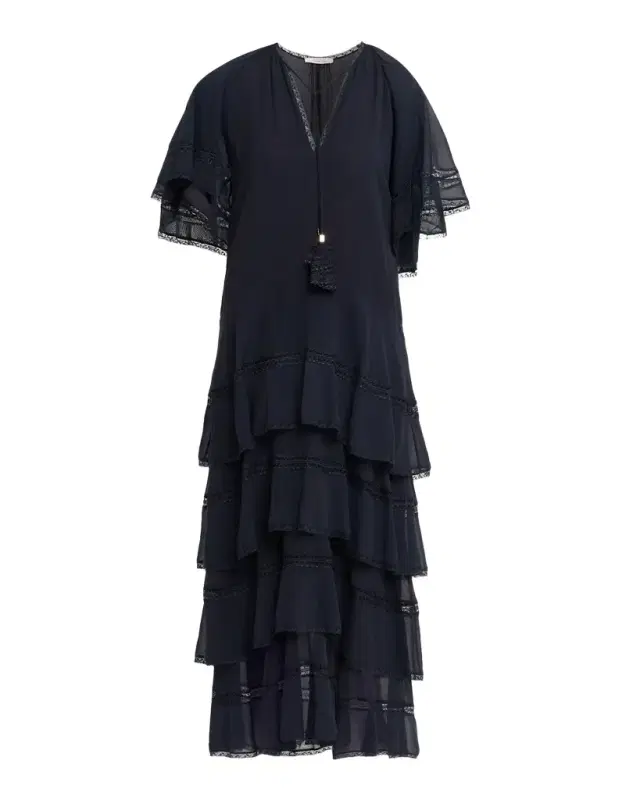 Dorothee Schumacher Dreamful Volumes Tiered Lace-Trim Midi Dress