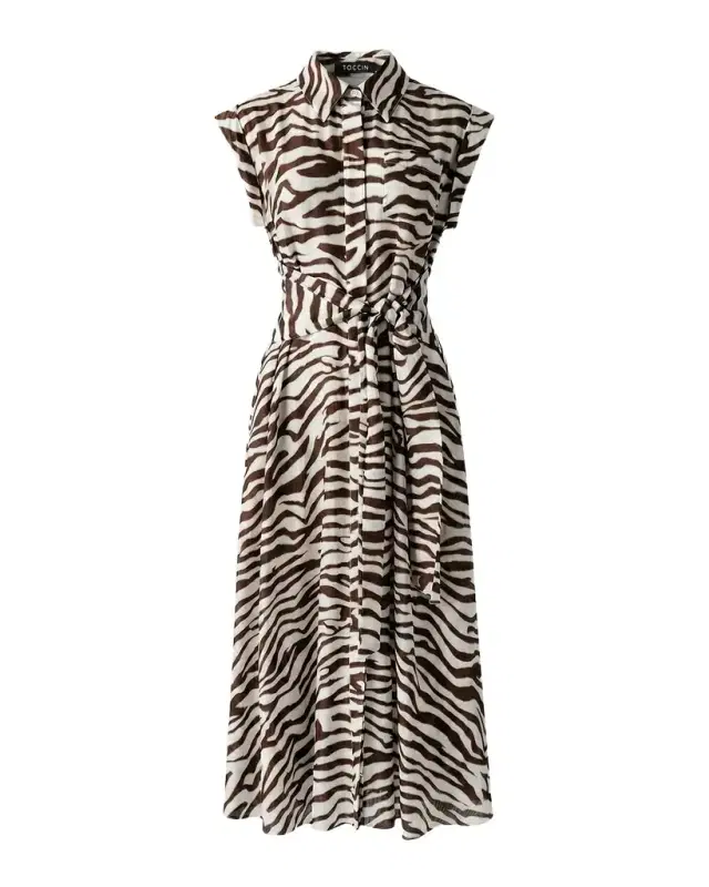 Toccin Serena Zebra Rolled-Sleeve Shirtdress