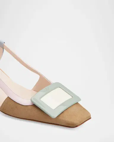 Roger Vivier 45mm Belle Vivier Patent Leather and Suede Lacquered Buckle Slingback Pumps | Thumbnail 2