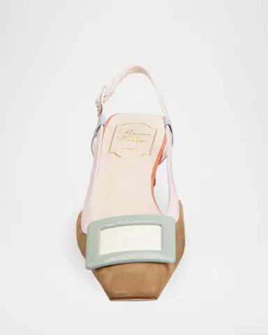 Roger Vivier 45mm Belle Vivier Patent Leather and Suede Lacquered Buckle Slingback Pumps | Thumbnail 3