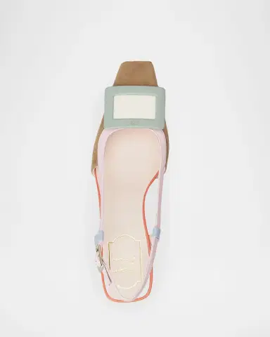 Roger Vivier 45mm Belle Vivier Patent Leather and Suede Lacquered Buckle Slingback Pumps | Thumbnail 4