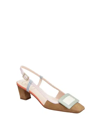 Roger Vivier 45mm Belle Vivier Patent Leather and Suede Lacquered Buckle Slingback Pumps | Thumbnail 1