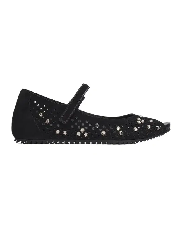 PEDRO GARCIA Kalista Suede Mary Jane Flats w Crystals