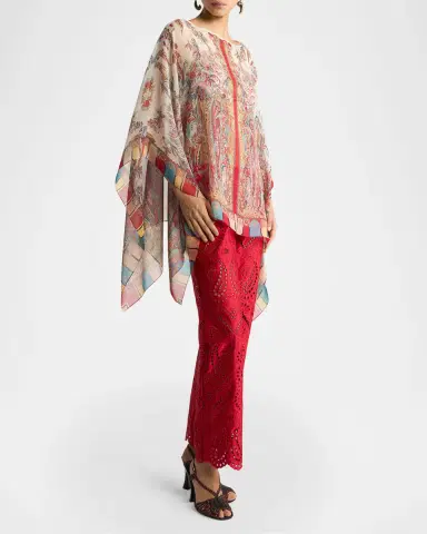 Etro Paisley Foliage Motif Silk Poncho Top | Thumbnail 2 Etro Paisley Foliage Motif Silk Poncho Top | Thumbnail 2