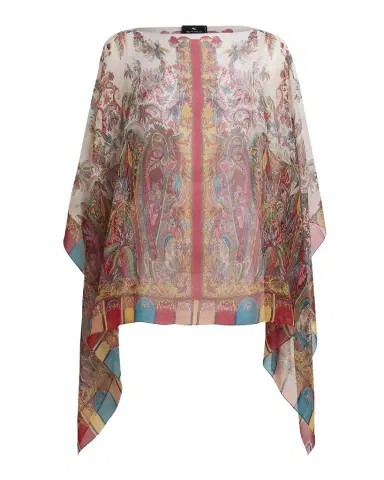 Etro Paisley Foliage Motif Silk Poncho Top | Thumbnail 1 Etro Paisley Foliage Motif Silk Poncho Top | Thumbnail 1