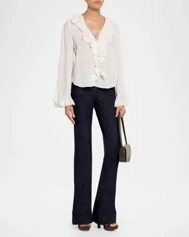Dorothee Schumacher Striped Ruffle Lace-Up Blouse | Thumbnail 2