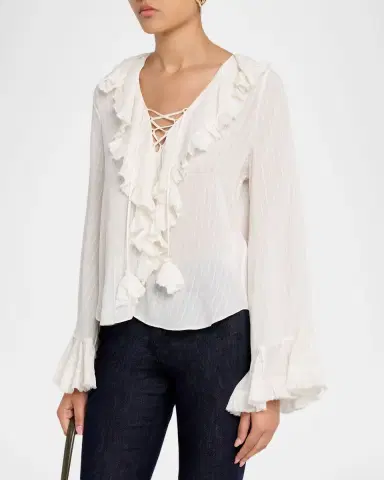 Dorothee Schumacher Striped Ruffle Lace-Up Blouse | Thumbnail 4