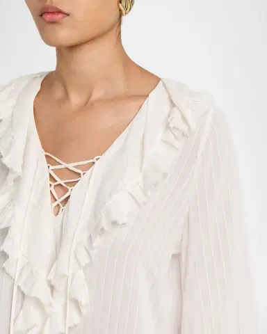 Dorothee Schumacher Striped Ruffle Lace-Up Blouse | Thumbnail 5