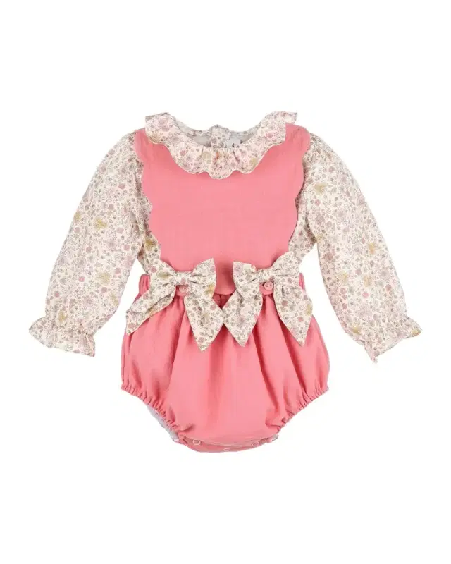 Girl 's Floral Shirt & Overall Romper Set, Size 9M-24M