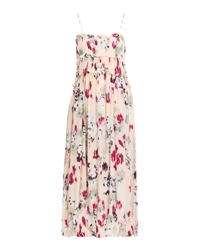 Ulla Johnson Clove Ruffled Floral Silk A-Line Midi Dress