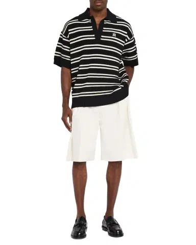 AMIRI Men's Rib-Knit Stripe Johnny Collar Polo Shirt | Thumbnail 1 AMIRI Men's Rib-Knit Stripe Johnny Collar Polo Shirt | Thumbnail 1
