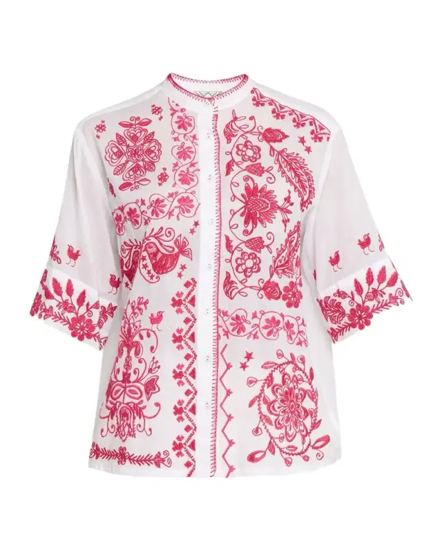 Floral-Embroidered Cotton Shirt
