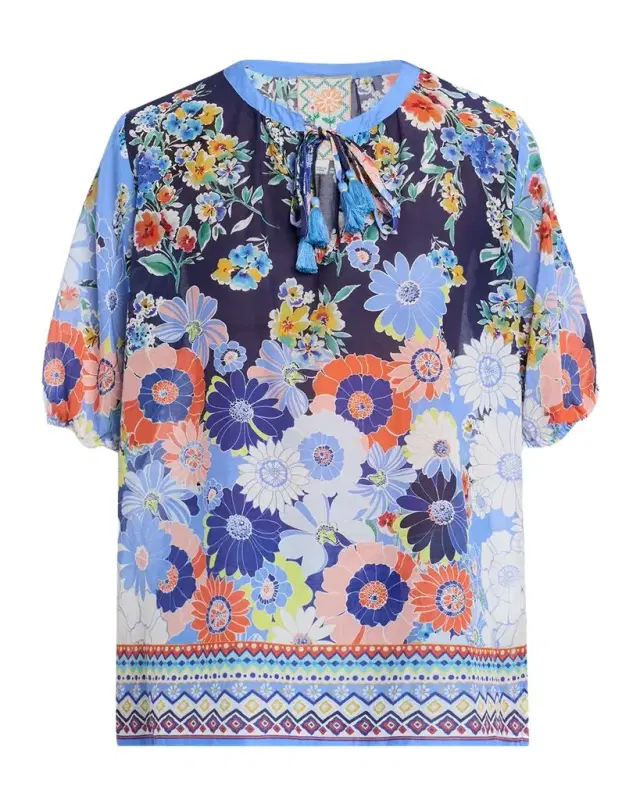 Johnny Was Margot Tasseled Floral-Print Blouse
