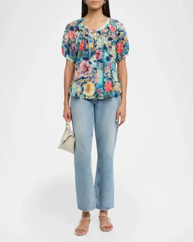 Johnny Was Avah Ruched Floral-Print Shirt | Thumbnail 2 Johnny Was Avah Ruched Floral-Print Shirt | Thumbnail 2