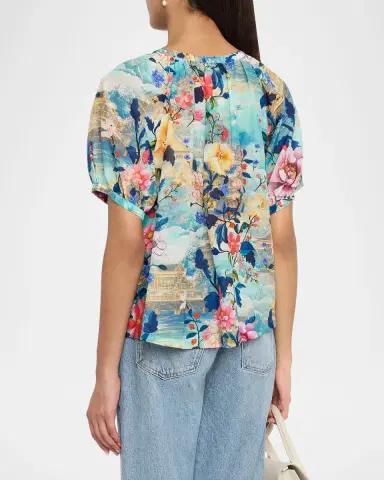 Johnny Was Avah Ruched Floral-Print Shirt | Thumbnail 3 Johnny Was Avah Ruched Floral-Print Shirt | Thumbnail 3