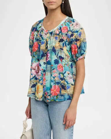 Johnny Was Avah Ruched Floral-Print Shirt | Thumbnail 4 Johnny Was Avah Ruched Floral-Print Shirt | Thumbnail 4
