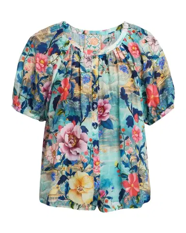 Johnny Was Avah Ruched Floral-Print Shirt | Thumbnail 1 Johnny Was Avah Ruched Floral-Print Shirt | Thumbnail 1