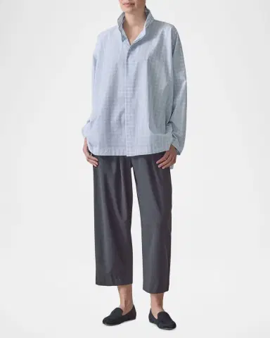 Eskandar Triple-Plaid Cotton Wide Longer Back Shirt Jacket | Thumbnail 2 Eskandar Triple-Plaid Cotton Wide Longer Back Shirt Jacket | Thumbnail 2