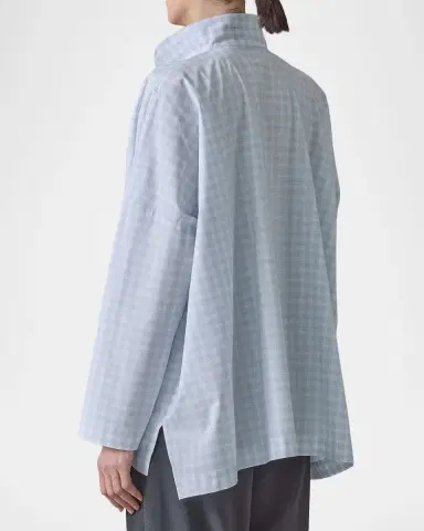 Eskandar Triple-Plaid Cotton Wide Longer Back Shirt Jacket | Thumbnail 3 Eskandar Triple-Plaid Cotton Wide Longer Back Shirt Jacket | Thumbnail 3
