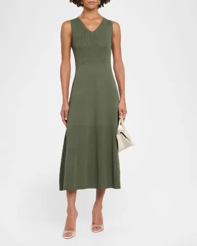 Elie Tahari The Elena Pointelle-Knit Midi Sweater Dress | Thumbnail 2 Elie Tahari The Elena Pointelle-Knit Midi Sweater Dress | Thumbnail 2