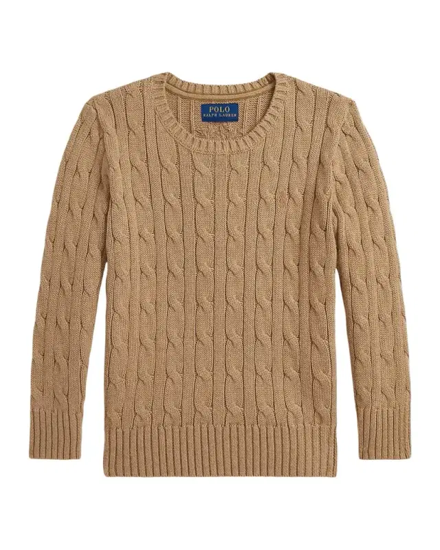 Boy 's Combed Cotton Cable-Knit Crewneck Sweater Size 2-7