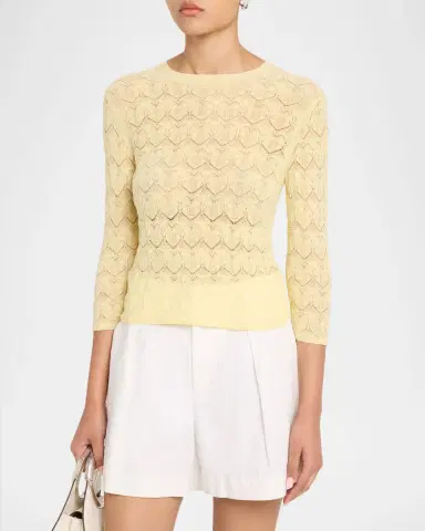 Vince Fine Lace 3/4-Sleeve Crewneck Top | Thumbnail 4