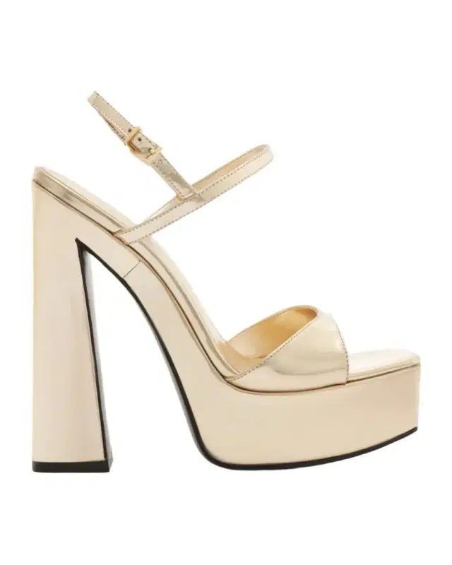 Schutz 145mm Arlene Metallic Leather Platform Sandals