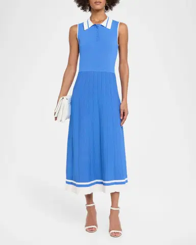 Elie Tahari Elizabeth Sleeveless Striped Knit Polo Midi Dress | Thumbnail 2